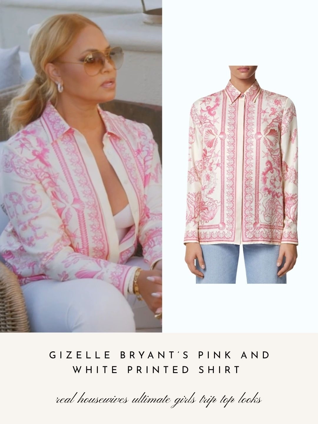 Gizelle Bryant’s Pink and White Printed Shirt