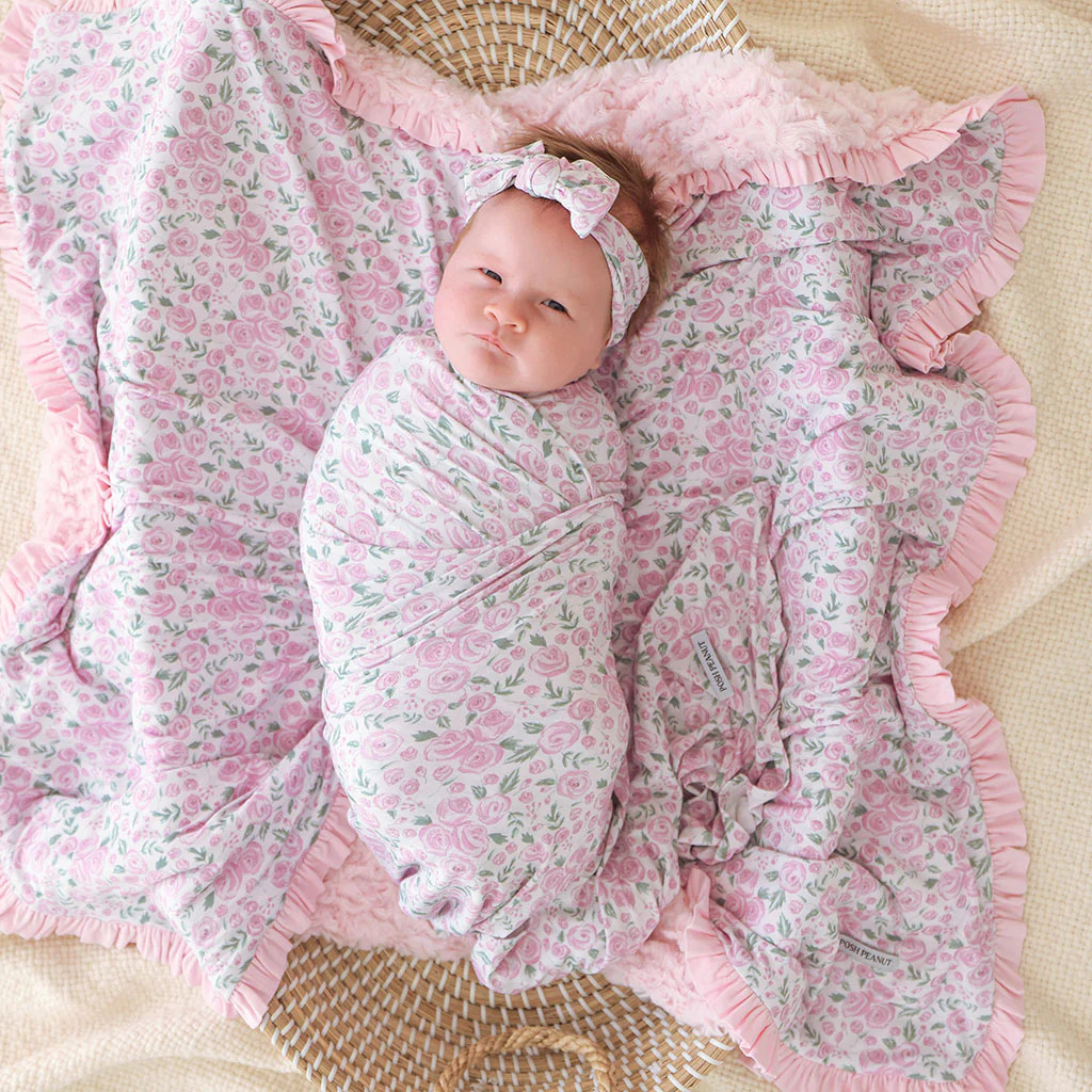 Floral Pink Swaddle Headband Set | Annabeth | Posh Peanut