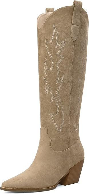 iiimmu Cowgirl Boots Women Knee High Boots Pointed Toe and Block Heel Cowboy Suede and Faux Leath... | Amazon (US)