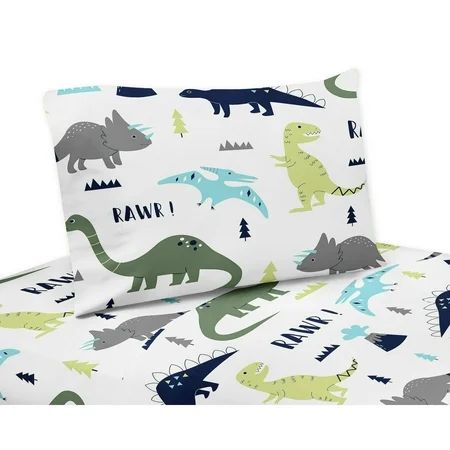 Sweet Jojo Designs 4-Piece Queen Sheet Set for Blue and Green Modern Dinosaur Bedding Collection | Walmart (US)