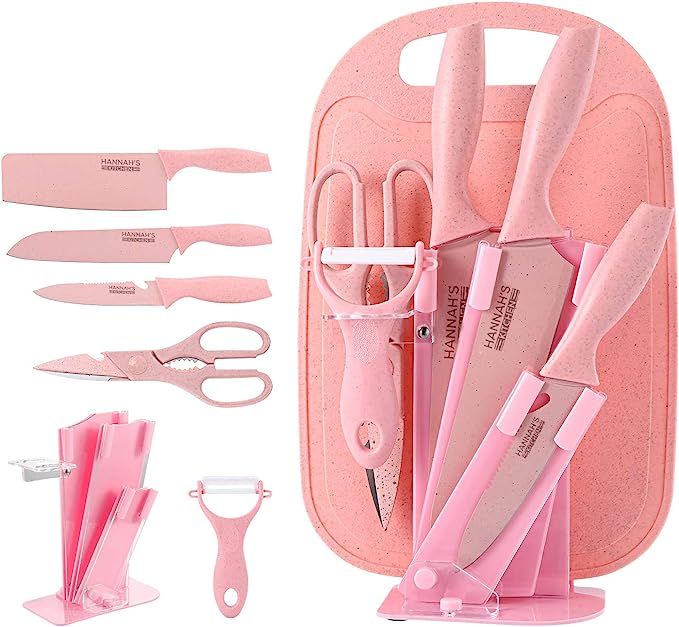 cute knife set in pink, includes 3 kitchen knives, ceramic peeler and multipurpose scissor, dishw... | Amazon (US)