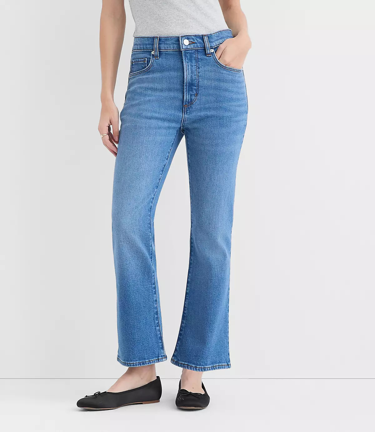 Rivete Petite High Rise Kick Crop Jeans in Vintage Mid Wash | LOFT