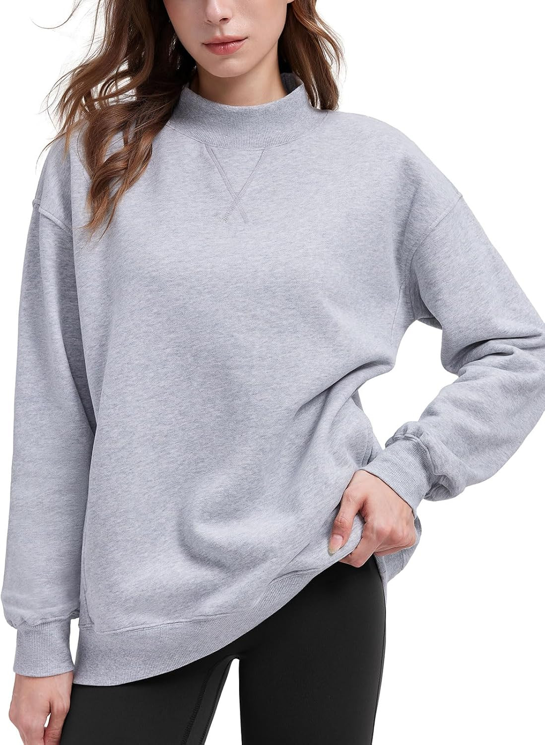 SUUKSESS Women Cotton Mock Neck Sweatshirts Oversized Long Sleeve Pullover | Amazon (US)