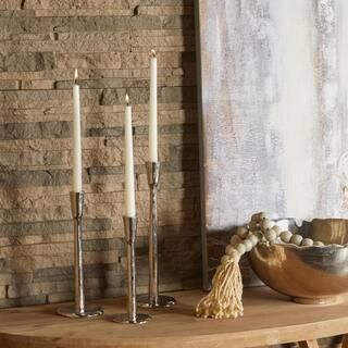 Litton Lane Silver Aluminum Tapered Candle Holder (Set of 3) 043298 - The Home Depot | The Home Depot