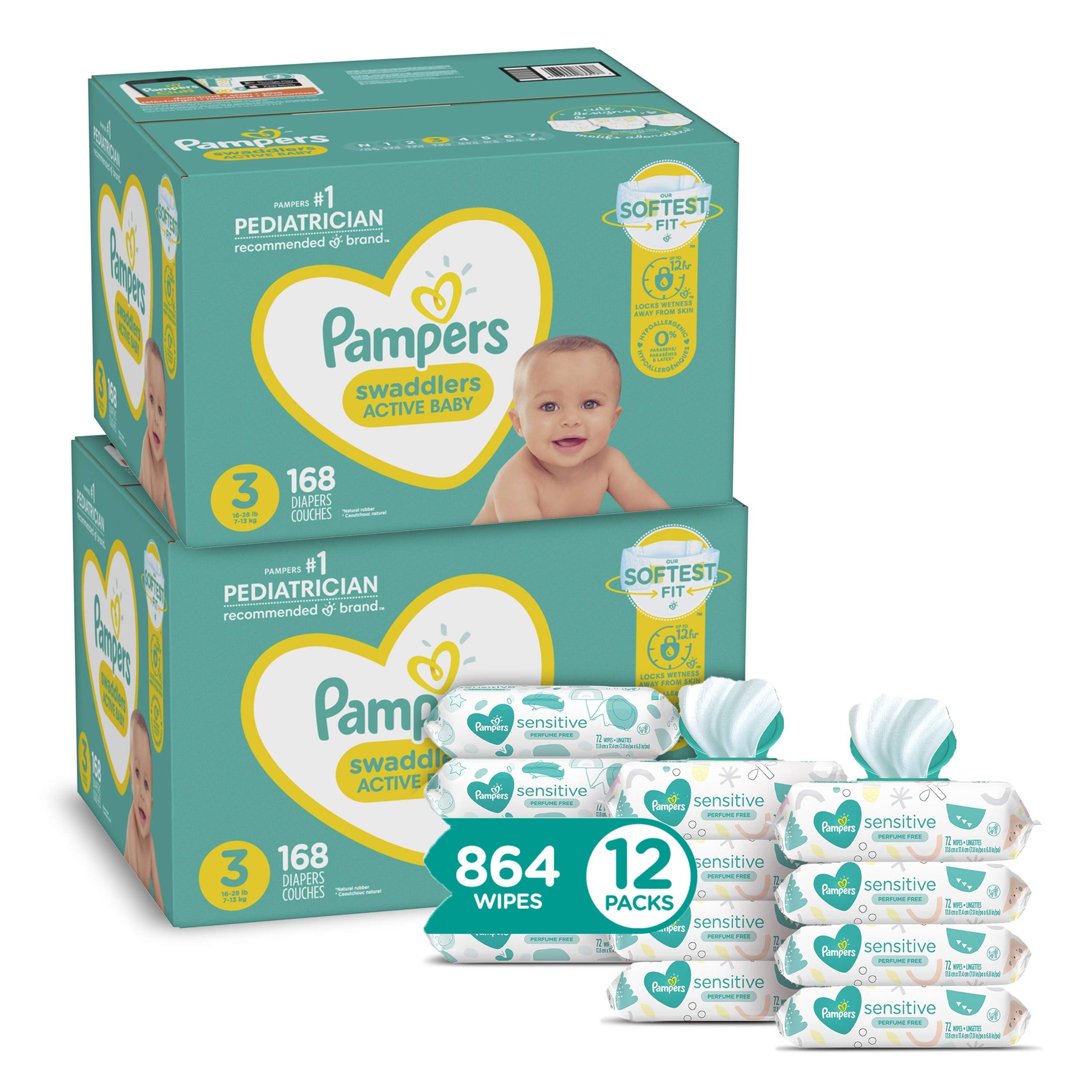 Pampers Swaddlers Disposable Baby Diapers Size 3, 2 Month Supply (2 x 168 Count) with Sensitive W... | Amazon (US)