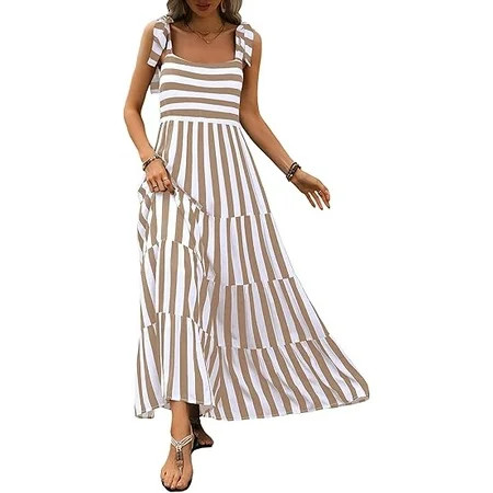 PRETTYGARDEN Women Dresses Summer Floral Sleeveless Maxi Dress Casual Spaghetti Strap Tiered Flowy Beach Long Dress | Walmart (US)