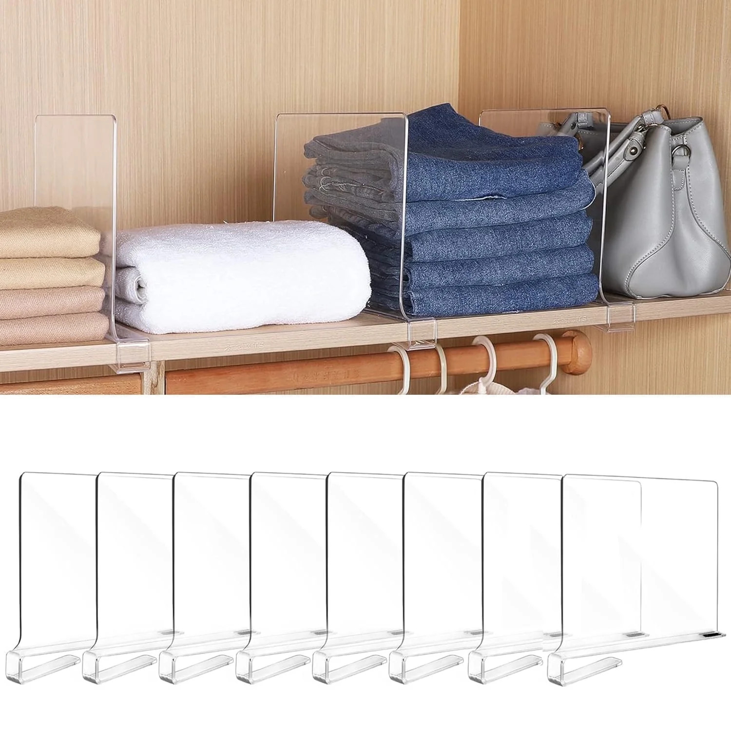8Pcs Acrylic Shelf Dividers for Closet Organization, Clear Closet Shelf Divider Organizer | Walmart (US)