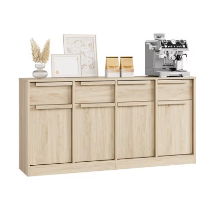 62.4" Buffet Cabinet with 4 Doors & 4 Drawers, Large Coffee Storage Sideboard for Kitchen, Dining Room, Living Room, Natural | Target