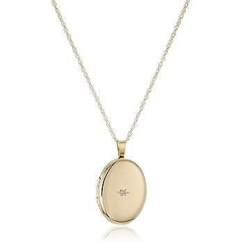 Amazon Essentials 14k Gold-Filled Polished Oval Pendant with Genuine 0.01 cttw Diamond Locket Nec... | Amazon (US)