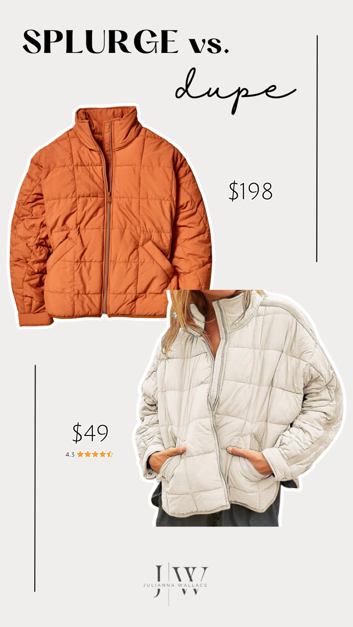 Splurge vs. dupe 
Free people
Amazon 
Quilted puff jacket 


#LTKSeasonal #LTKU #LTKsalealert