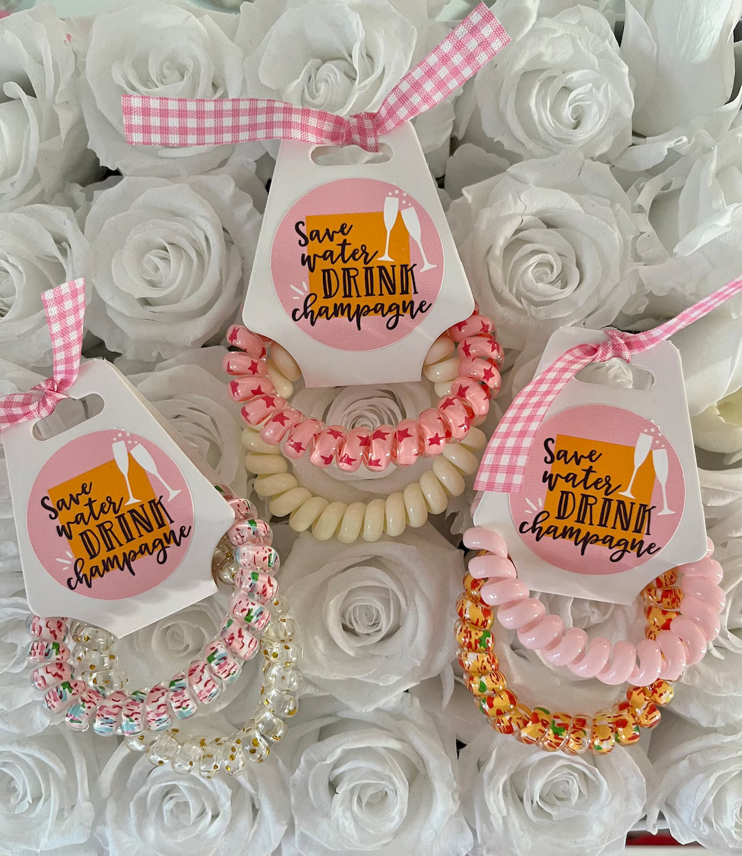 Save Water Drink Champagne Bridal Shower or Bachelorette Hair Tie Favors - Etsy | Etsy (US)