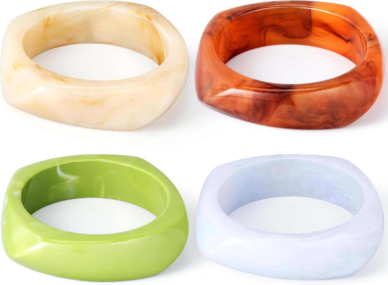 4 Pcs Colorful Square Acrylic Resin Bangle Bracelet Wide Geometric Irregular Wristbands Women | Amazon (US)