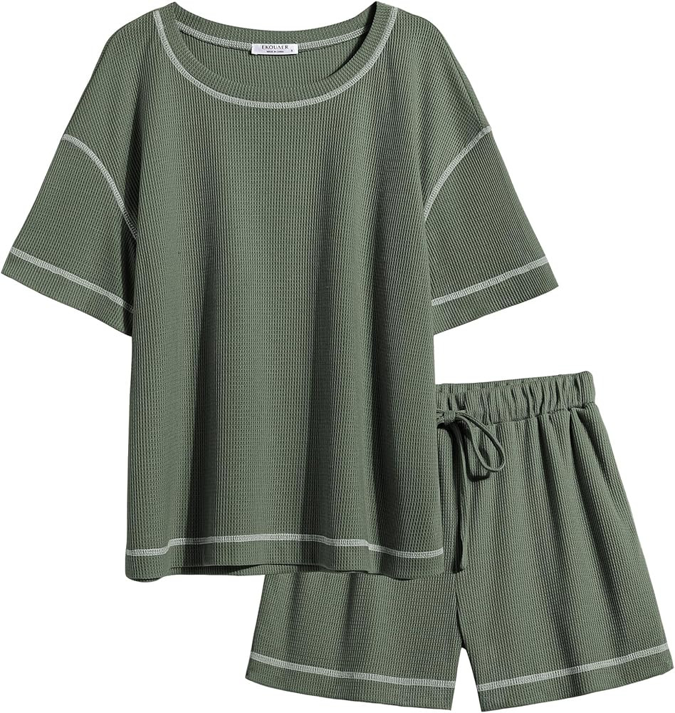 Ekouaer Lounge Sets for Women Waffle Knit Pajama Set 2 Piece Sets Outfit Loungewear Matching Set ... | Amazon (US)