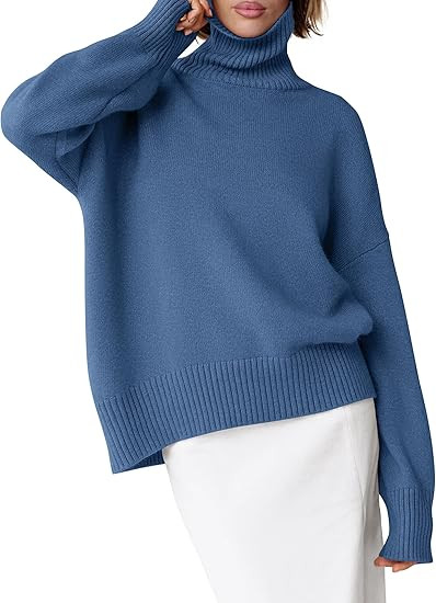 ANRABESS Womens Turtleneck Sweaters Oversized Chunky Long Sleeve Knit High Low Hem Pullover Top 2... | Amazon (US)