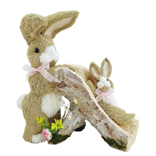 naturevibe 9.6 Inches Sisal Easter Bunny Decor with Slide,Straw Easter Decorations Bunny Figurine Mom and Baby as Spring Home Decor,Table Centerpieces, Holiday Mantel Decorations or Springtime Gifts | Amazon (US)