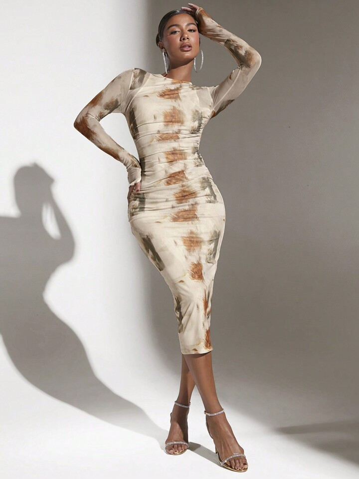 SHEIN BAE Tie-dye Mesh Dress | SHEIN