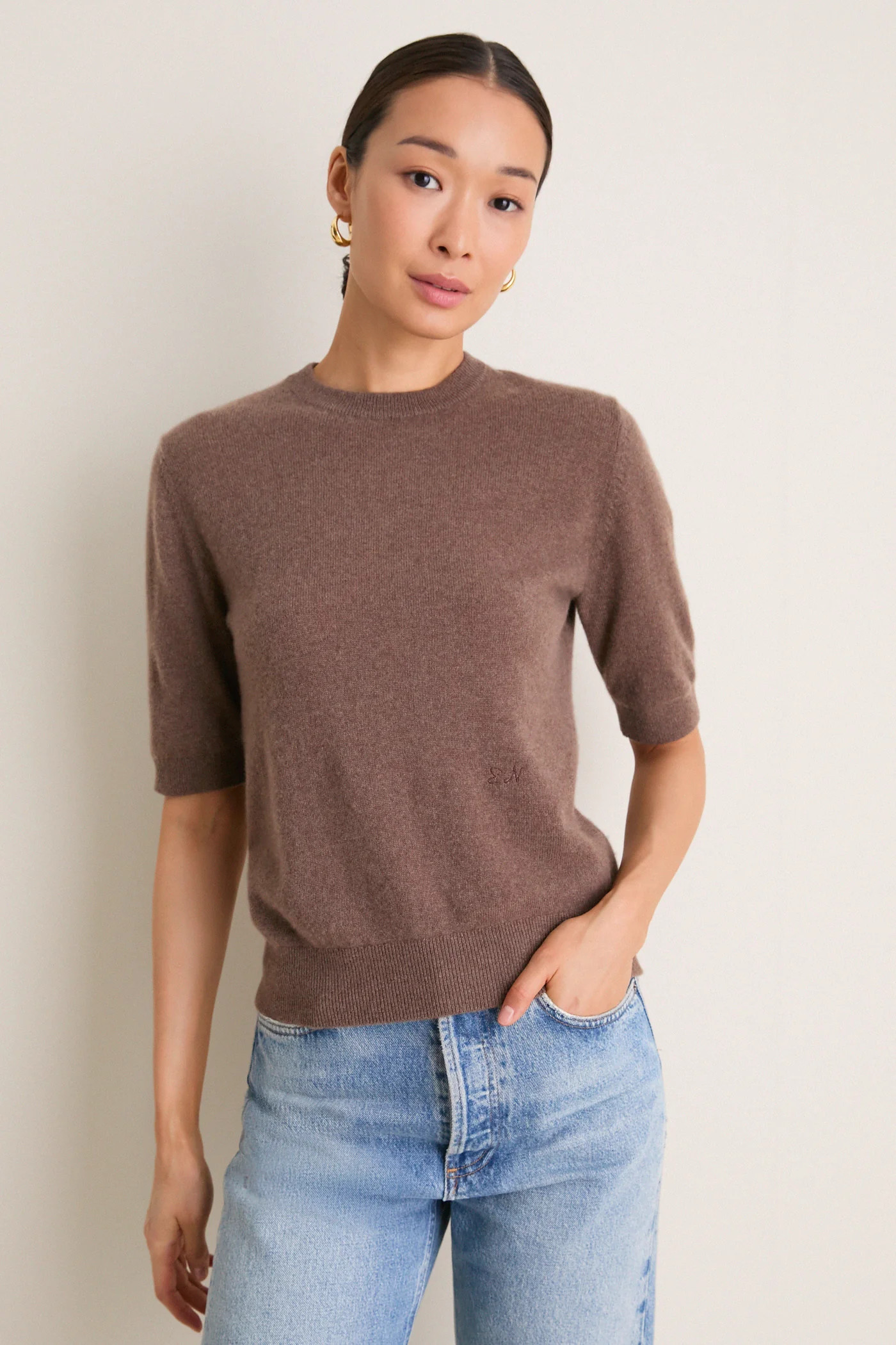 Taupe Cashmere Short Sleeve Noemie Sweater | Tuckernuck (US)