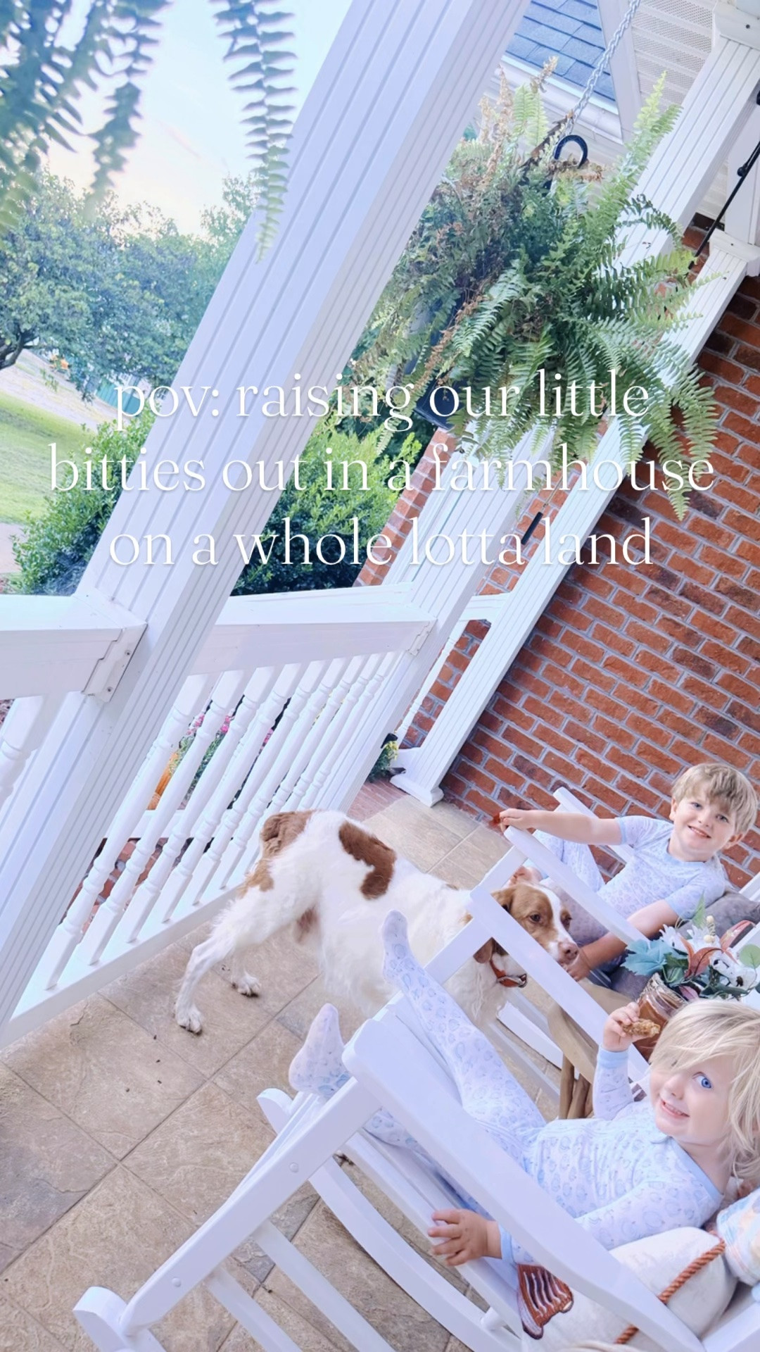 Oh how we always dreamed of this 👶🏼🌾🧺🌼🤠 - also, how stinkin’ cute 🥰 are they in their white rocking chairs 🪑- I cannot!!! 🤭🤍😍 Happy FriYAY, y’all!! ☀️🧡 #raisinglittlesonland #thebest #magicalchildhood #frontporchsittin #littlesandland