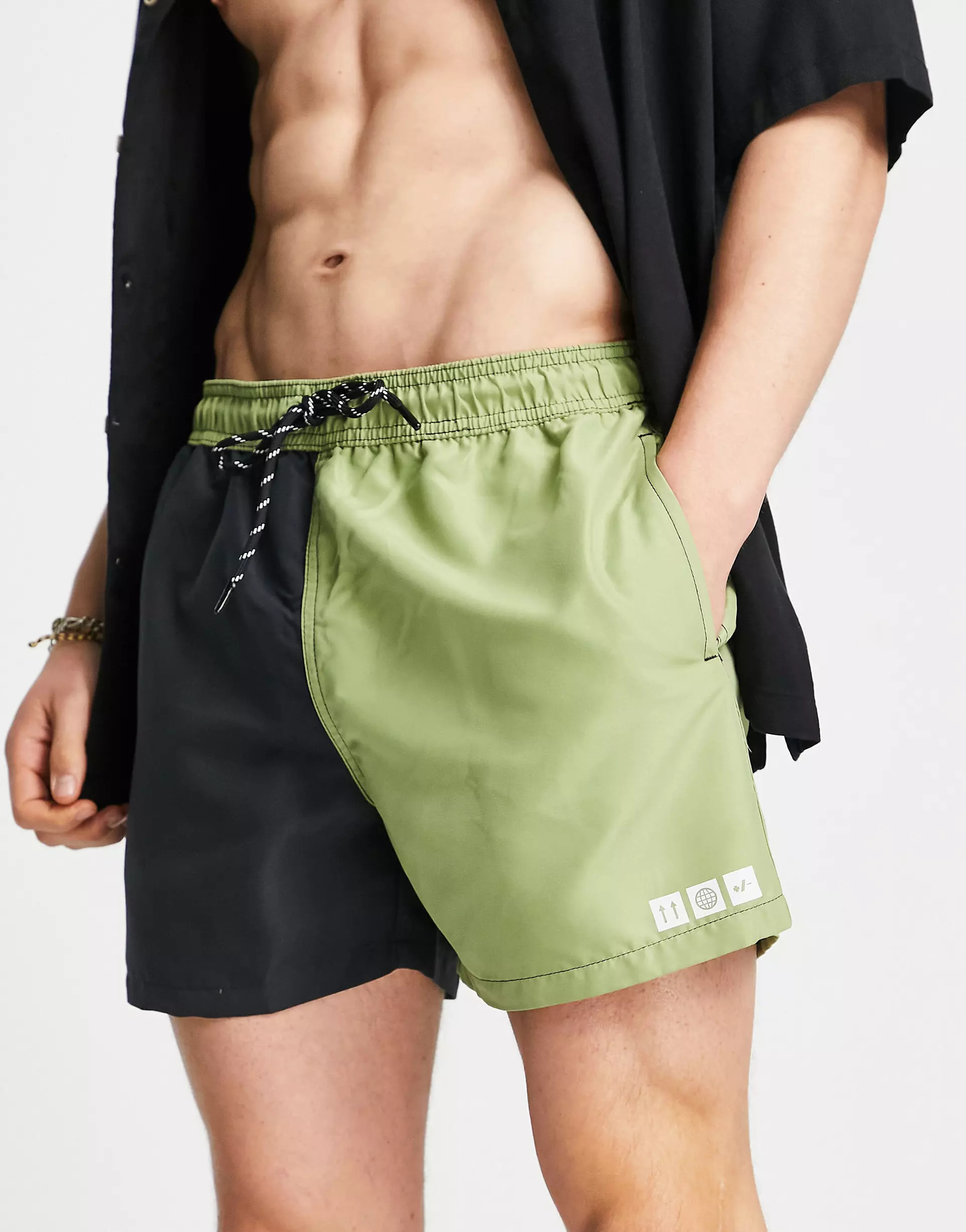 New Look swim shorts in color block green and black | ASOS (Global)
