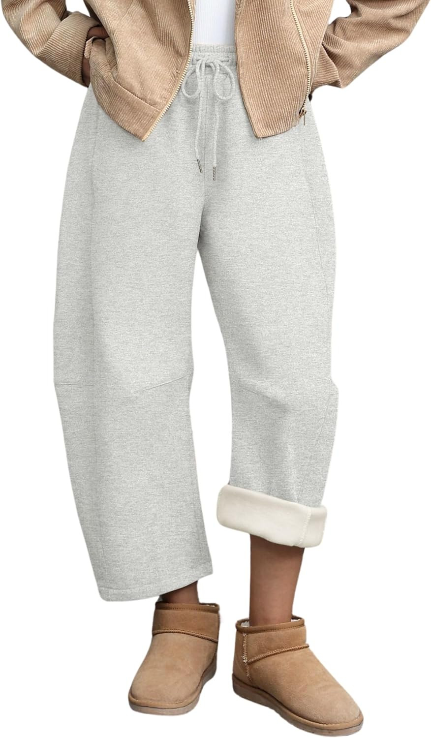 Hongsui Women's Baggy Sweatpants Fleece Lined Fall Winter Barrel Leg Pants Casual Drawstring Palazzo Pants with Pockets | Amazon (US)