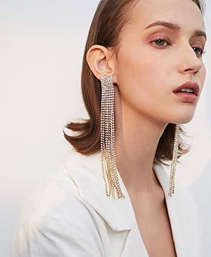 Denifery Boho Tassel Earrings Sparkling Rhinestone Crystal Bridal Chandelier Long Tassels Diamond Da | Amazon (US)