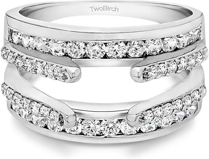 TwoBirch Sterling Silver Combination Cathedral and Classic Ring Guard With Cubic Zirconia (1.01 c... | Amazon (US)