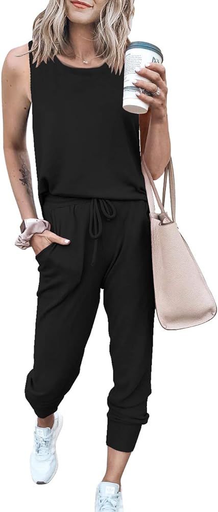 PRETTYGARDEN Women's Two Piece Outfit Sleeveless Crewneck Tops with Sweatpants Active Tracksuit Loun | Amazon (US)
