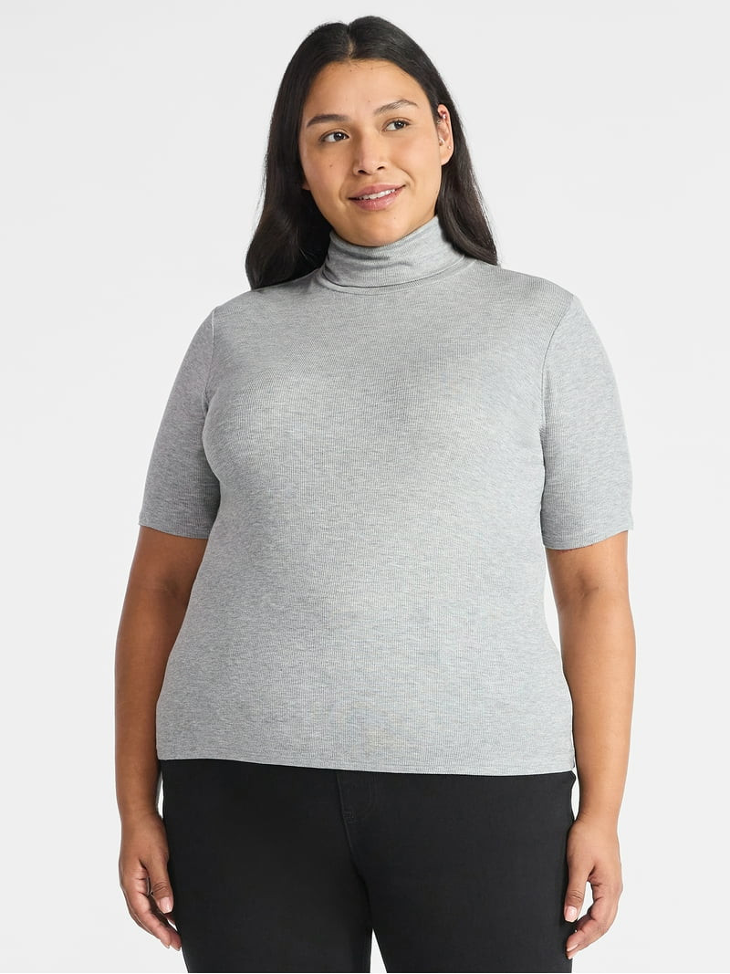 Time and Tru Women's Rib Turtleneck Top with Short Sleeves, Sizes XS-XXXL | Walmart (US)