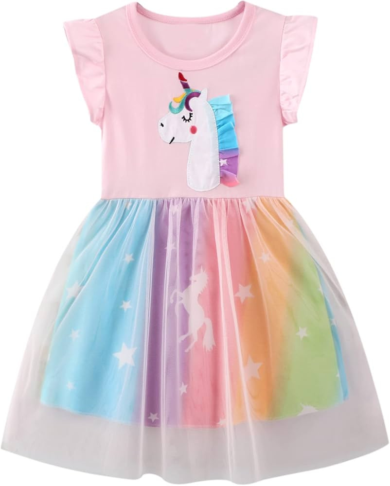 Youlebao Girls Cotton Long Sleeve Casual Cartoon Appliques Striped Jersey Dresses | Amazon (US)