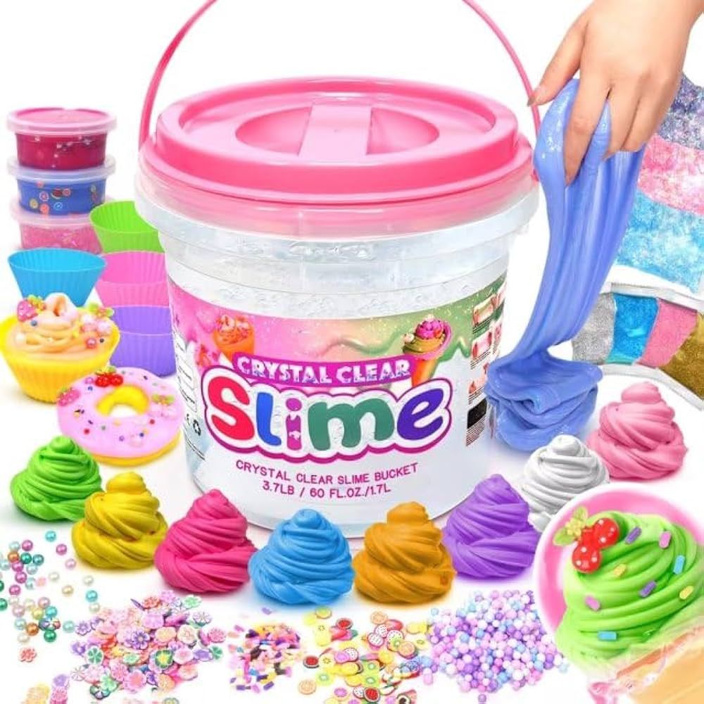 60 FL OZ Clear Slime Kit for Girls: Big Slime Bucket for Kids, Premade Crystal Slime with 35 Pack... | Amazon (US)