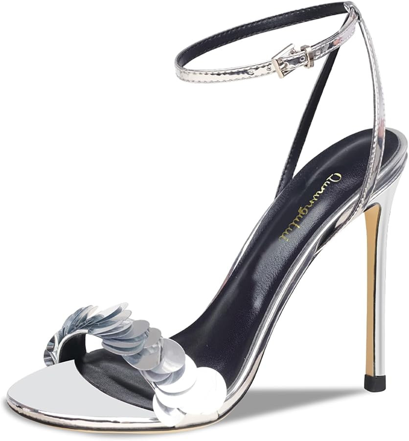 Women's 3.9IN High Heel Sandals Open Toe Strappy Slingback with Lace Flower Detail - Stiletto Hee... | Amazon (US)