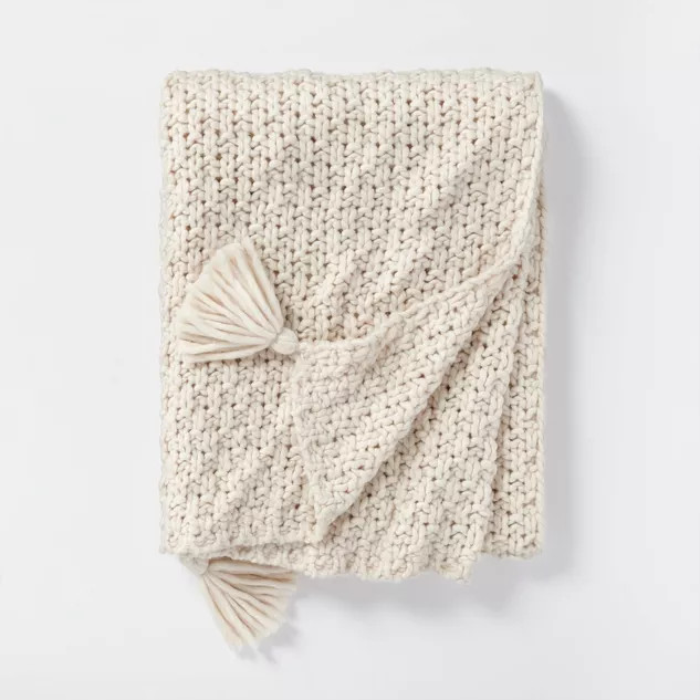 Chunky Knit Reversible Throw Blanket Cream - Threshold™ designed with Studio McGee | Target