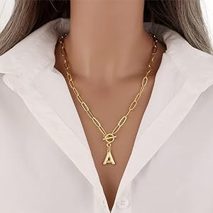 Toggle Clasp Capital A-Z Initial Necklace For Women HipHop Gold Alphabet Pendant Necklaces Thick ... | Amazon (US)