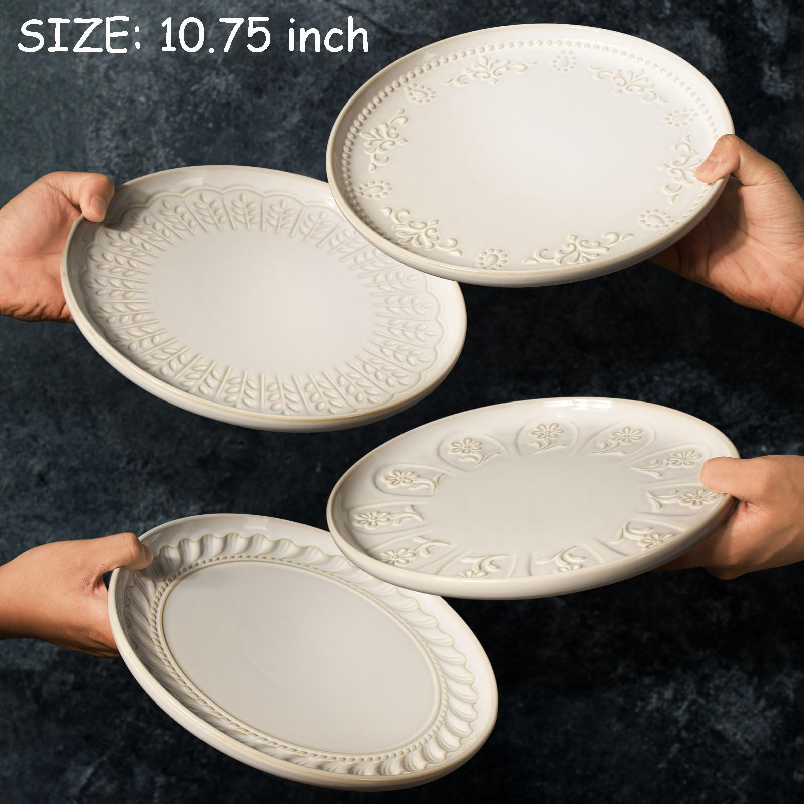 Artena Large Ceramic Dinner Plates Set Of 4, 10.75 Inch Embossed Kitchen Salad Plates, Modern Ser... | Amazon (US)