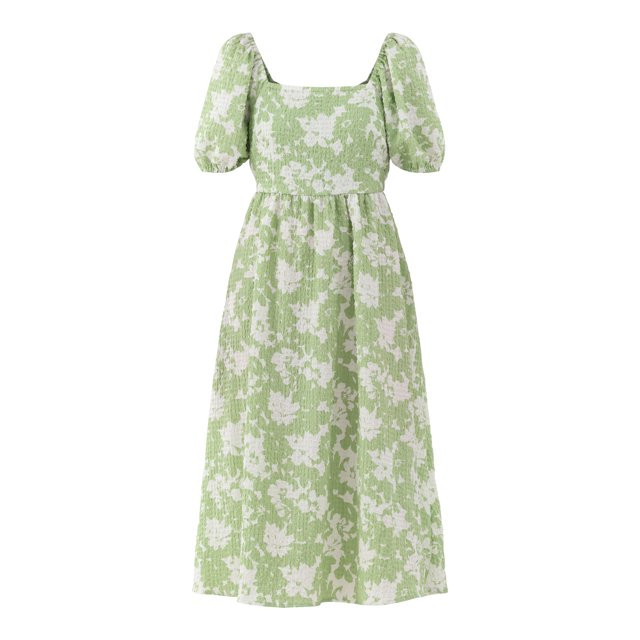 Time and Tru Women's and Women's Plus Back Tie Midi Dress with Puff Sleeves, Sizes XS-4X | Walmart (US)