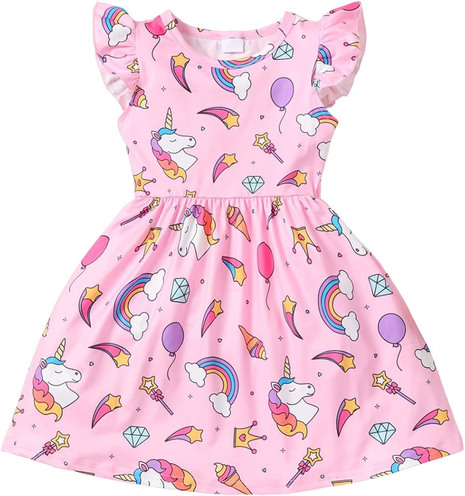 Baby Girls Dress Unicorn Casual Flutter Sleeve Swing Sundress Birthday Party Summer Playwear Dres... | Amazon (US)