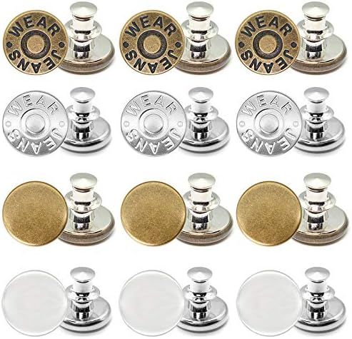 Button Pins: 12 Sets Jean Button Pins Adjustable/LZC Buttons for Jeans/Replacement Instant Button... | Amazon (US)