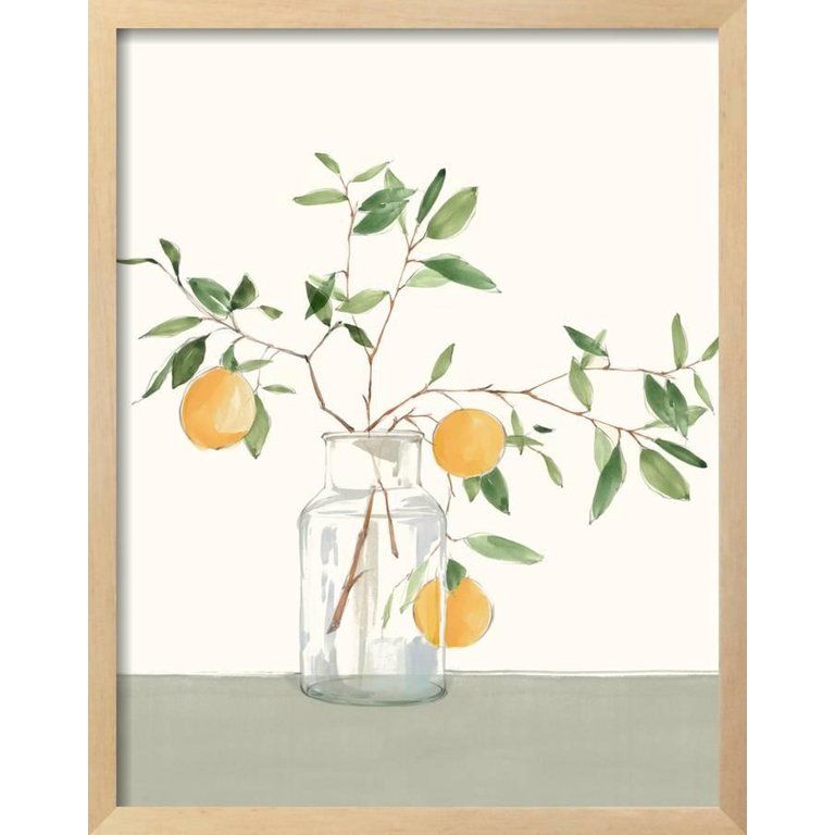 Sweet Lemonade Botanical Framed Stretched Canvas Print Wall Art, 15x19, Natural Color Frame | Walmart (US)