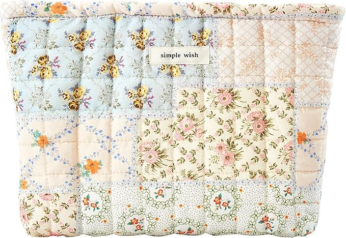 Floral Makeup Bag Large Cotton Quilted Cosmetic Makeup Bag Organizer, Aesthetic Portable Pouch Pu... | Amazon (US)