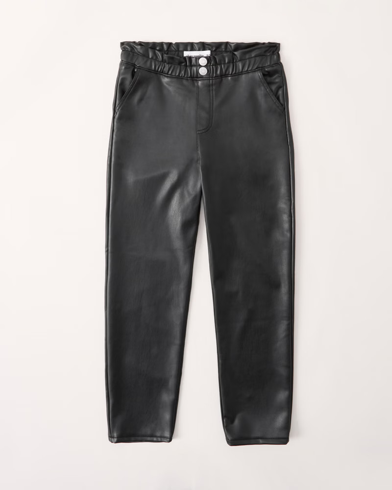 girls high rise paperbag waist faux leather mini mom pants | girls clearance | Abercrombie.com | Abercrombie & Fitch (US)