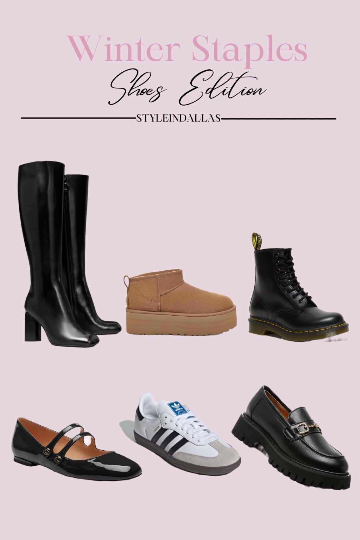 Every woman’s winter wardrobe should include versatile shoe staples that blend style and comfort. Knee-high boots are a timeless choice, perfect for pairing with dresses, skirts, or skinny jeans. Platform UGGs offer cozy warmth and a trendy edge for casual outings. Loafers provide a polished, effortless look for mild winter days, while ballet flats add a touch of feminine elegance to layered outfits. For an edgier vibe, Dr. Martens bring durability and a bold statement to any winter ensemble, making them ideal for both practicality and style. These staples ensure you’re ready for every occasion this season! 


#LTKFindsUnder100 #LTKShoeCrush #LTKStyleTip