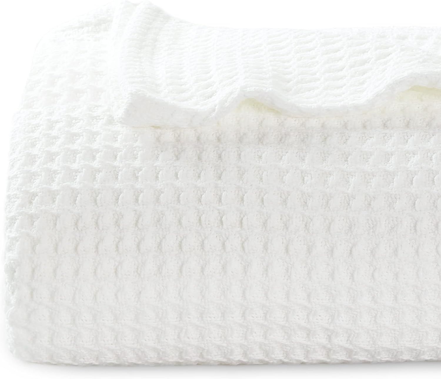 Bedsure 100% Cotton Blankets Queen Size for Bed - White 405GSM Waffle Weave Soft Lightweight Ther... | Amazon (US)