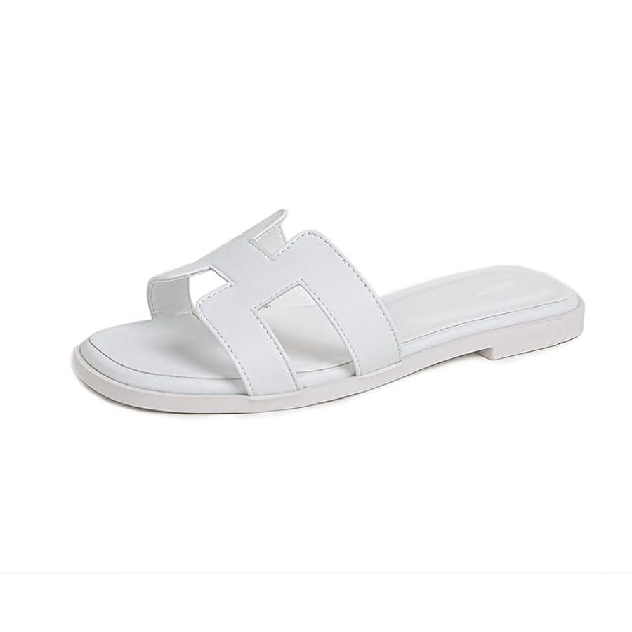 H Flat Slide Sandals for Women Non Slip Square Open Toe Fashion Slides Slip On Leather Slide Sand... | Amazon (US)