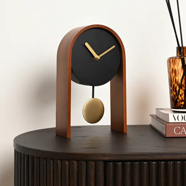 Interval Mid-Century Arched Pendulum Wooden Desk Clock | Dunelm
