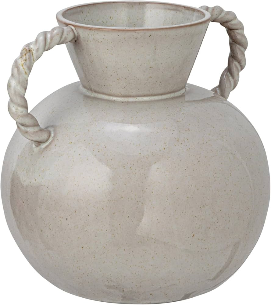 Bloomingville 9.25 Inches Stoneware Vase with Twisted Handles and Reactive Glaze, Cream Color | Amazon (US)