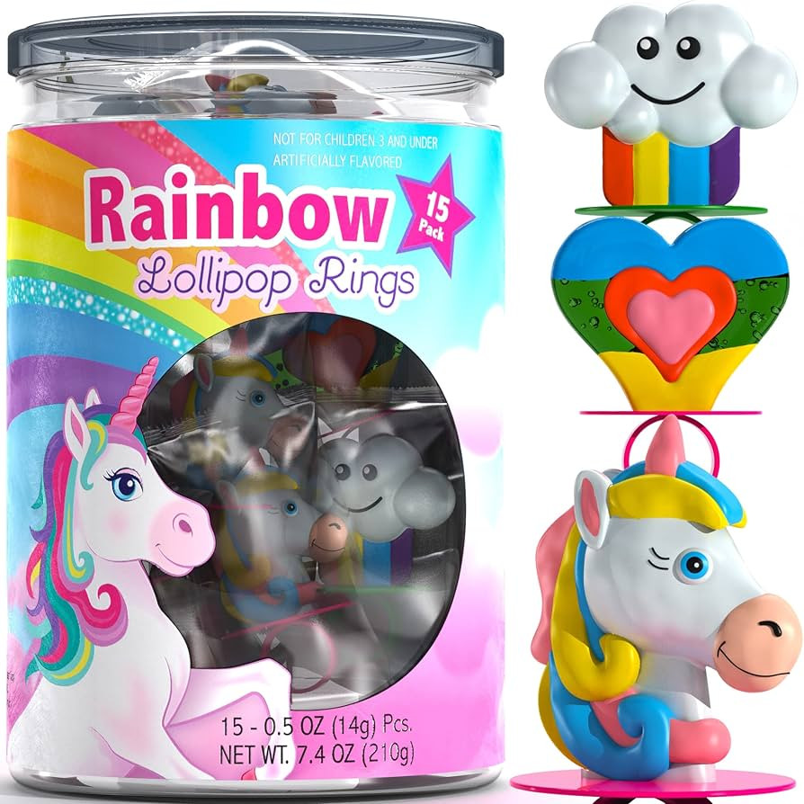 Rainbow Unicorn Lollipop Rings 15 Pk - Unicorn Party Supplies For Unicorn Party Favors & Unicorn ... | Amazon (US)