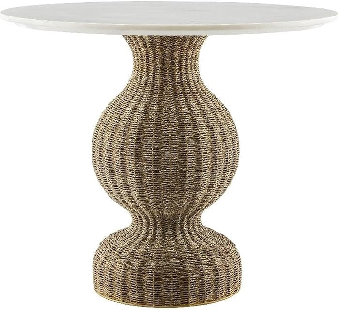 Modway Zale 36 Inch Round Marble Bistro Table \u2013 Modern Pedestal Dining Table with Seagrass B... | Amazon (US)