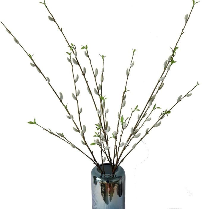 Amazon.com: Elyjhyy Artificial Pussy Willow Branches for Tall Vase Fake Willow Stems for Home Kit... | Amazon (US)