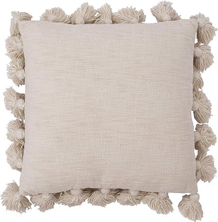 Creative Co-Op Luxurious Cream Square Cotton Pillow with Tassels | Amazon (US)