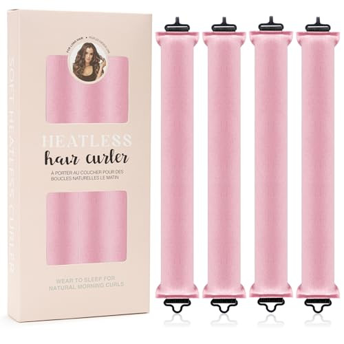 4Pcs Heatless Curls, Heatless Hair Curler Blowout Rods, Hair Curler No Heat, Overnight Blowout Hair Rollers for Women All Types of Hair, Pink | Amazon (CA)